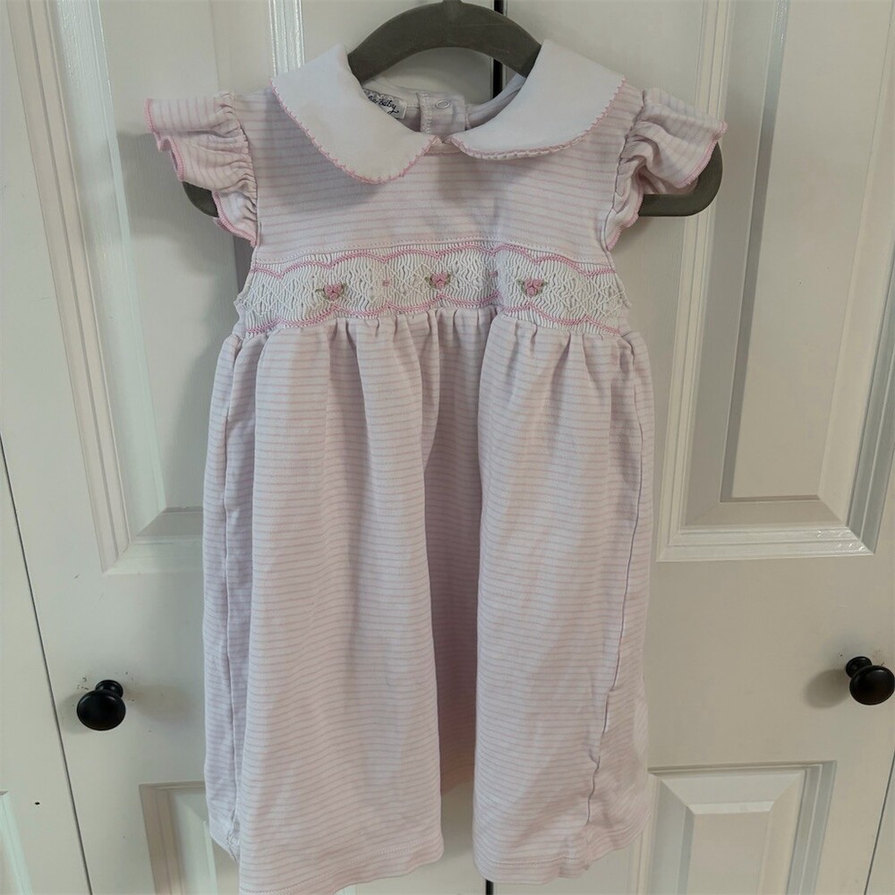Magnolia Girls Dress Girls 3T Pink White Striped Smocked Peter Pan Collar